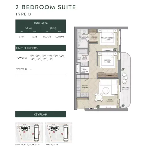 Floor plan, 2 Beds, 1,001 sq ft