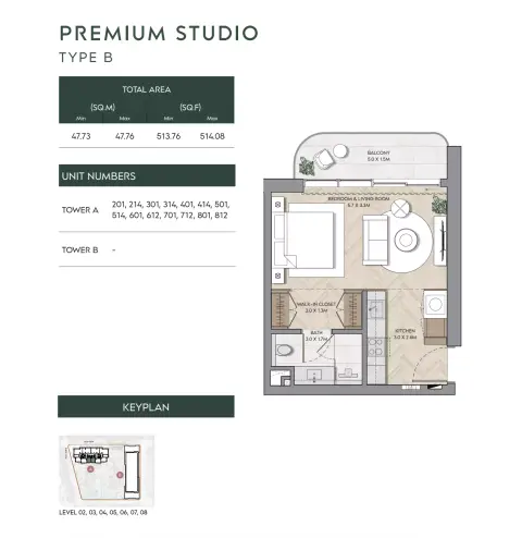 Floor plan, Studio, 513 sq ft
