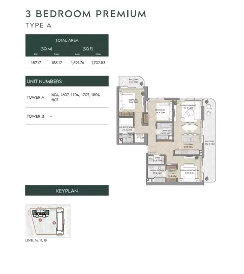Floor plan, 3 Beds, 1,691 sq ft