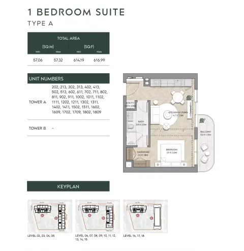 Floor plan, 4 Beds, 614 sq ft