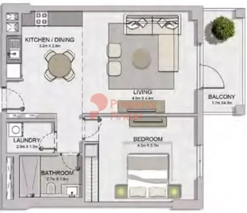 Floor plan, 1 Bed, 832 sq ft