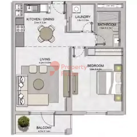 Floor plan, 1 Bed, 815 sq ft