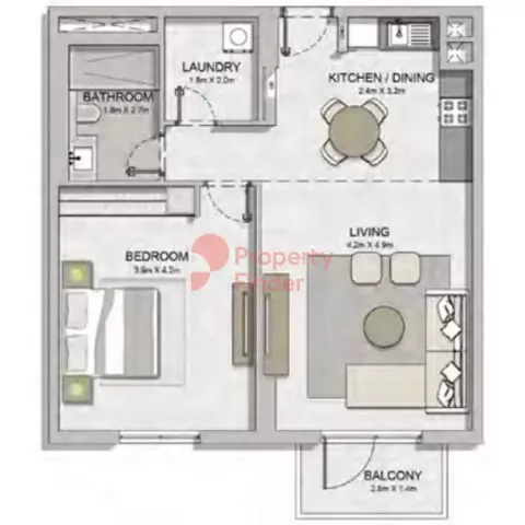 Floor plan, 1 Bed, 790 sq ft