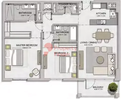 Floor plan, 2 Beds, 1,212 sq ft