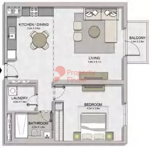 Floor plan, 1 Bed, 902 sq ft