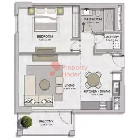 Floor plan, 1 Bed, 831 sq ft