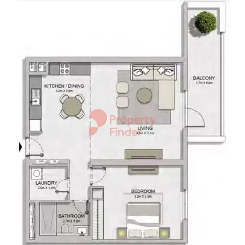 Floor plan, 1 Bed, 1,006 sq ft