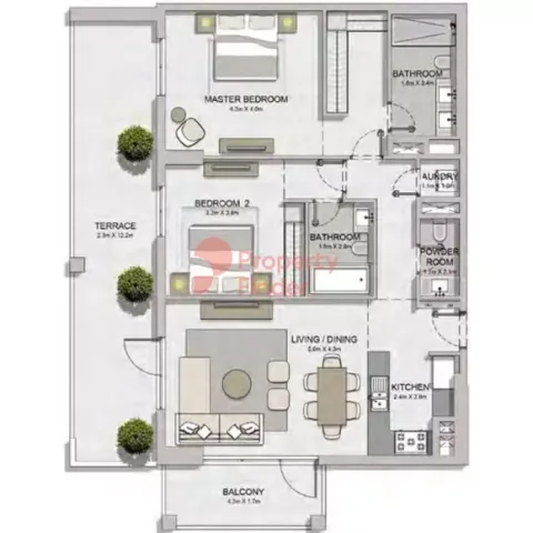 Floor plan, 2 Beds, 1,545 sq ft