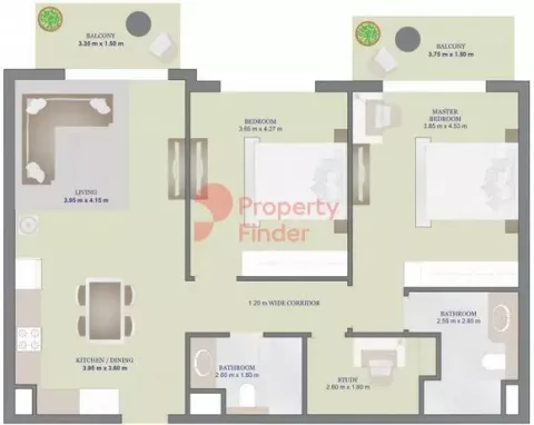 Floor plan, 2 Beds, 1,115 sq ft