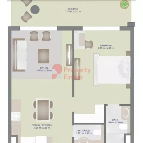 Floor plan, 1 Bed, 866 sq ft