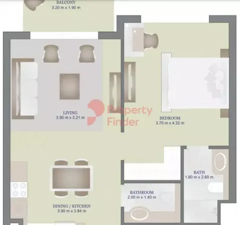 Floor plan, 1 Bed, 682 sq ft