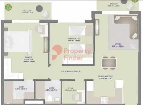 Floor plan, 2 Beds, 1,085 sq ft