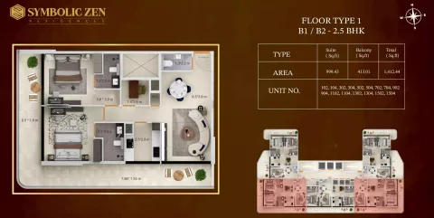 Floor plan, 3 Beds, 1,412 sq ft