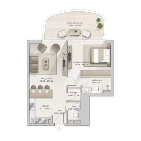Floor plan, 1 Bed, 710 sq ft