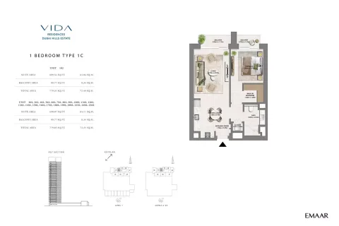 Floor plan, 1 Bed, 779 sq ft