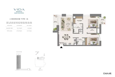 Floor plan, 2 Beds, 1,275 sq ft