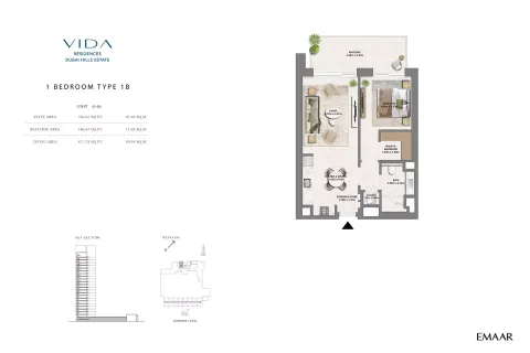 Floor plan, 1 Bed, 871 sq ft