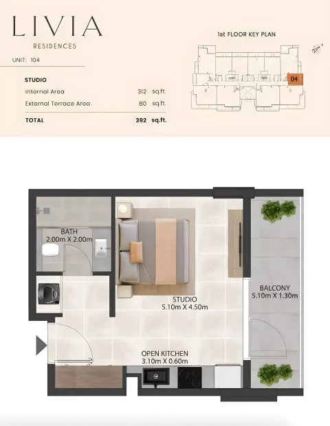 Floor plan, Studio, 392 sq ft