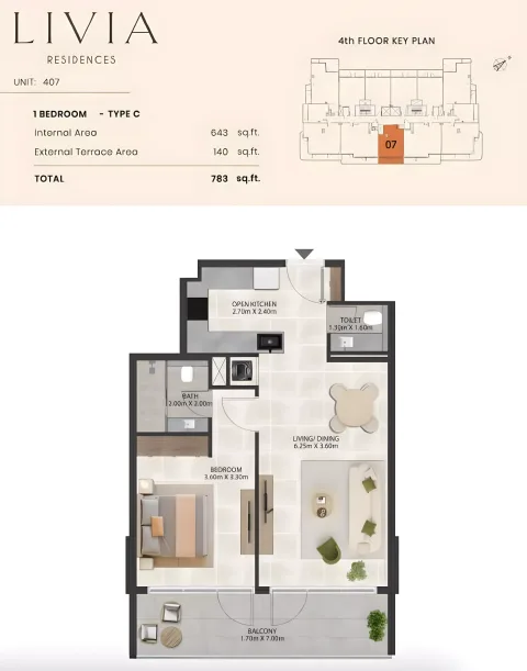 Floor plan, 1 Bed, 783 sq ft