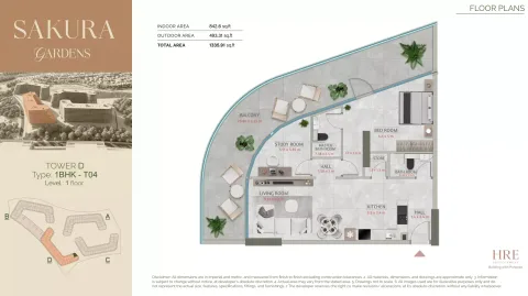 Floor plan, 1 Bed, 1,335 sq ft