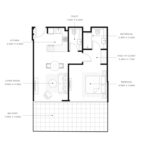 Floor plan, 1 Bed, 1,023 sq ft