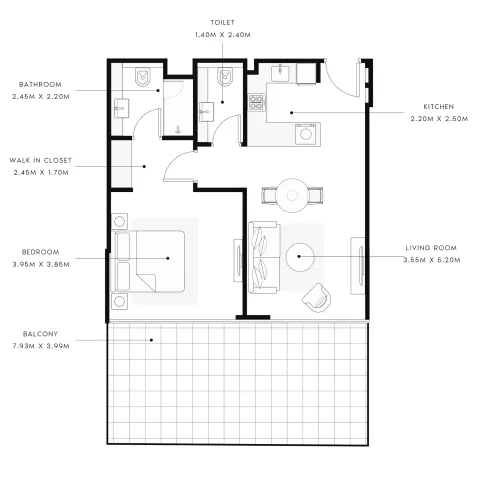 Floor plan, 1 Bed, 1,039 sq ft