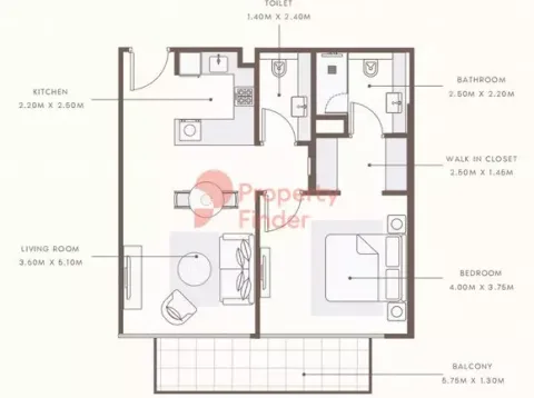 Floor plan, 1 Bed, 734 sq ft