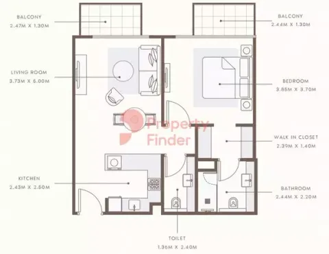 Floor plan, 1 Bed, 725 sq ft