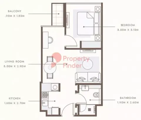 Floor plan, 1 Bed, 527 sq ft