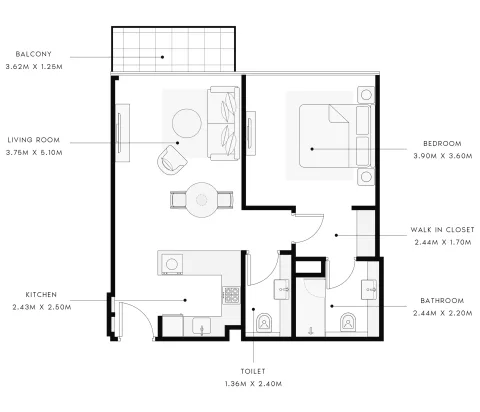 Floor plan, 1 Bed, 726 sq ft