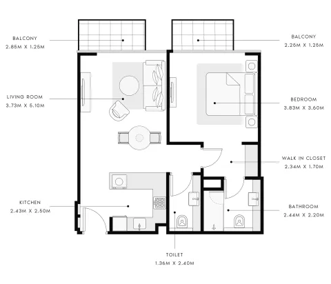 Floor plan, 1 Bed, 746 sq ft