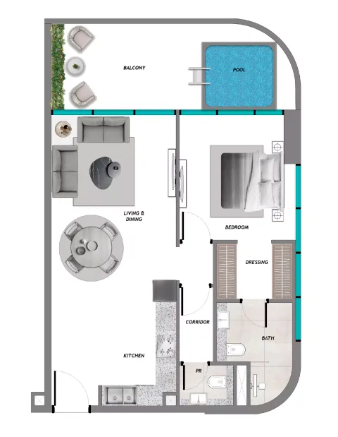 Floor plan, 1 Bed, 1,422 sq ft