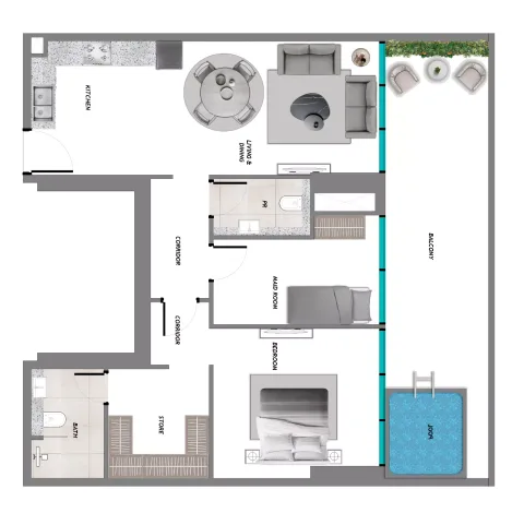 Floor plan, 1 Bed, 1,033 sq ft