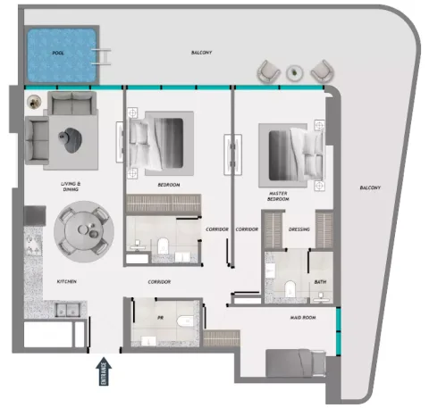 Floor plan, 2 Beds, 0 sq ft