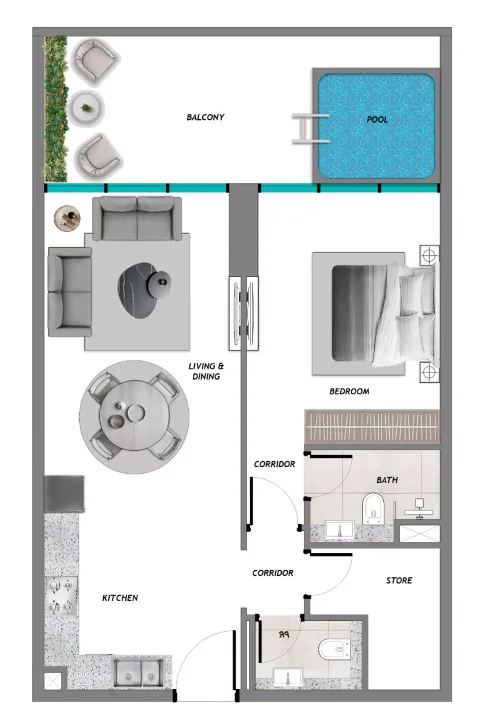 Floor plan, 1 Bed, 1,029 sq ft