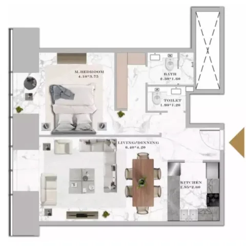 Floor plan, 1 Bed, 0 sq ft