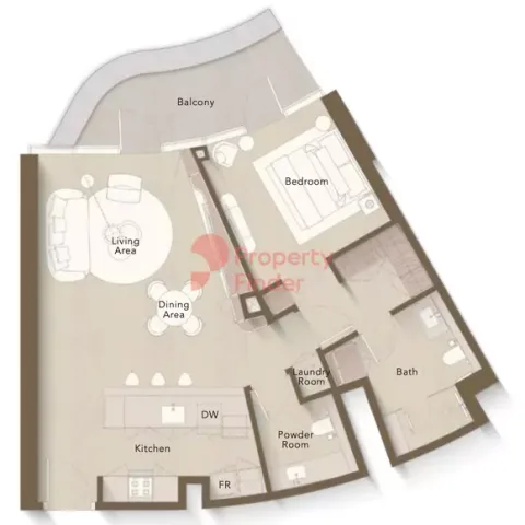 Floor plan, 1 Bed, 1,037 sq ft