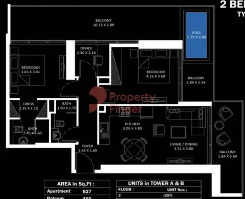 Floor plan, 2 Beds, 1,287 sq ft