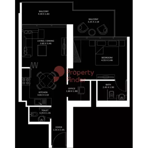 Floor plan, 1 Bed, 766 sq ft