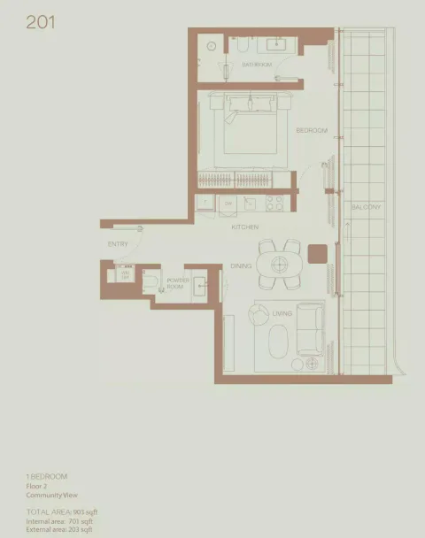 Floor plan, 1 Bed, 903 sq ft