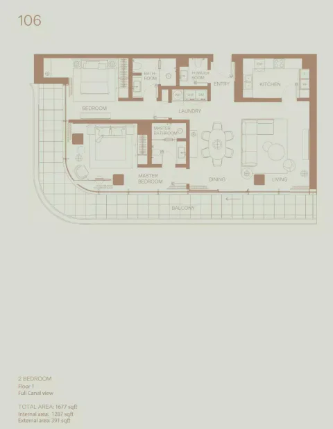 Floor plan, 2 Beds, 1,677 sq ft