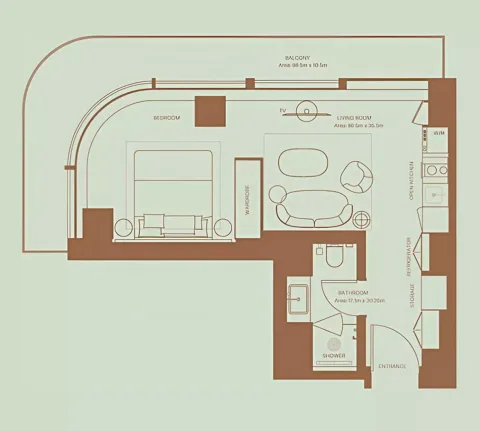 Floor plan, Studio, 466 sq ft