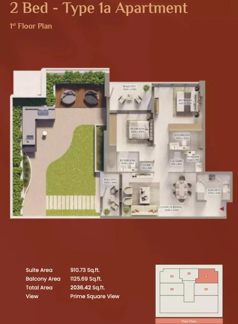 Floor plan, 2 Beds, 2,036 sq ft