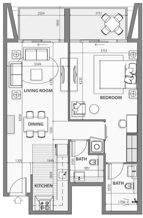 Floor plan, 1 Bed, 816 sq ft