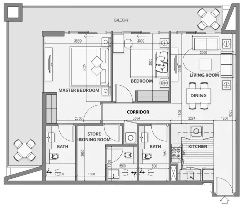 Floor plan, 2 Beds, 1,219 sq ft
