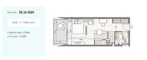 Floor plan, Studio, 409 sq ft