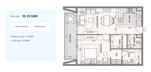 Floor plan, 1 Bed, 538 sq ft