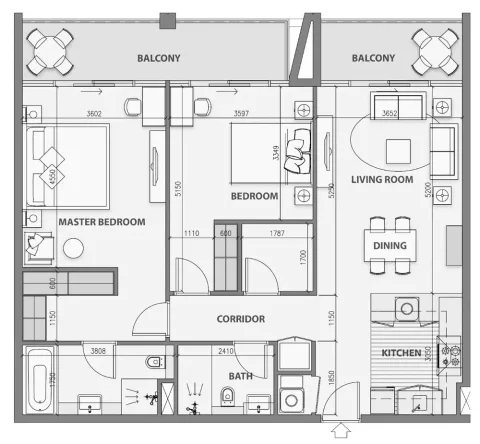 Floor plan, 2 Beds, 1,189 sq ft