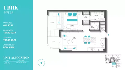 Floor plan, 1 Bed, 780 sq ft