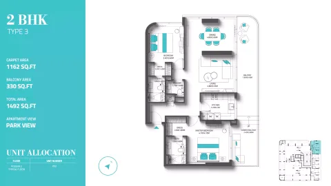 Floor plan, 2 Beds, 1,492 sq ft